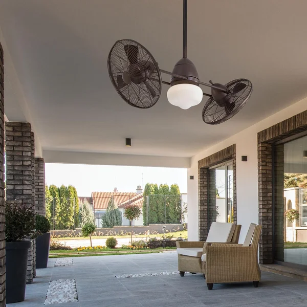 Minka-Aire Gyro Wet 42-Inch LED Twin TurboFan in Oil Rubbed Bronze Finish W/ Integrated Schoolhouse Globe Light - F402L-ORB