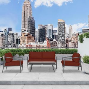 Midnight Cove 4 Pc Aluminum Seating Set w/ Loveseat in Slate/Canvas Henna by Lakeview Outdoor Designs