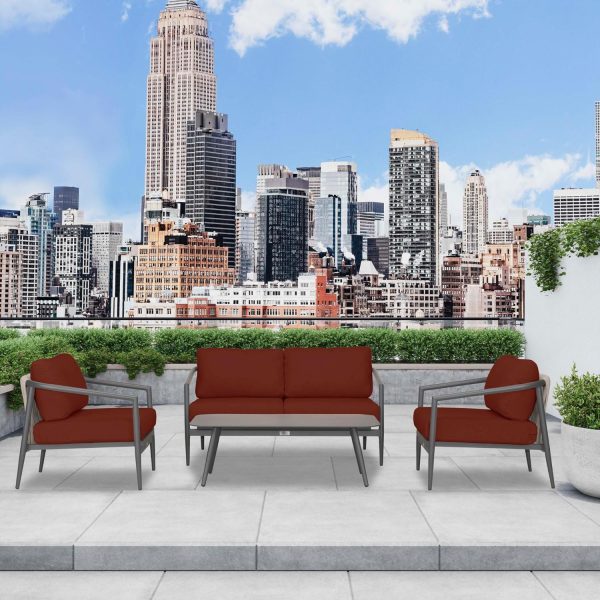 Midnight Cove 4 Pc Aluminum Seating Set w/ Loveseat in Slate/Canvas Henna by Lakeview Outdoor Designs