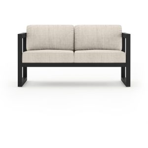 Misty Cove 2 Person Aluminum Loveseat in Black/Heather Beige by Lakeview Outdoor Designs