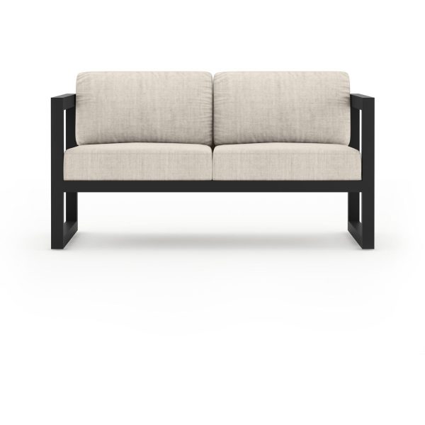 Misty Cove 2 Person Aluminum Loveseat in Black/Heather Beige by Lakeview Outdoor Designs