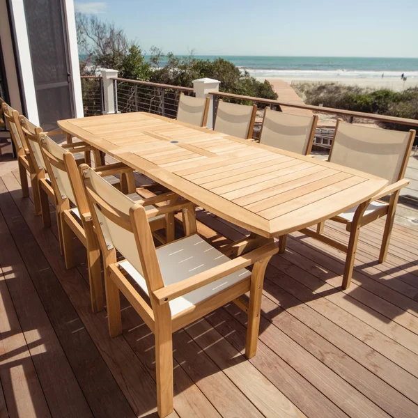 Captiva 9 Piece Teak Patio Dining Set W/ 84 X 43 Inch Rectangular Extension Table By Royal Teak Collection - White Sling