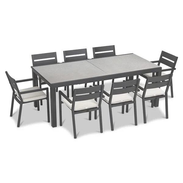 Calm Bay 9 Pc Extendable Aluminum Dining Set in Slate/Concrete/Canvas Natural by Lakeview Outdoor Designs