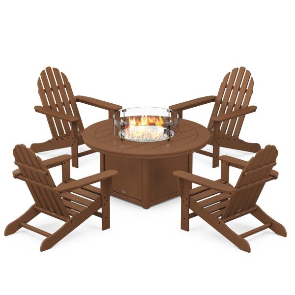 Classic Adirondack 5 Pc Recycled Plastic Fire Pit Seating Set in Teak by POLYWOOD