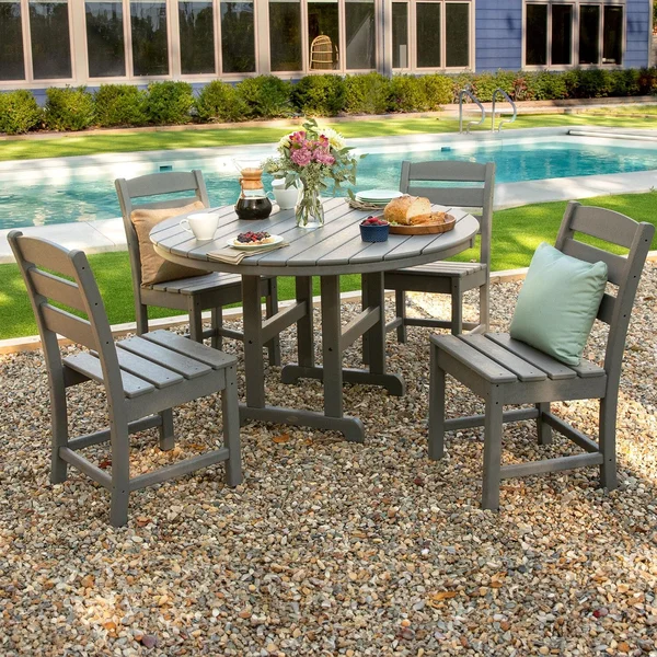 POLYWOOD Lakeside 5-Piece Round Side Chair Dining Set - Slate Grey