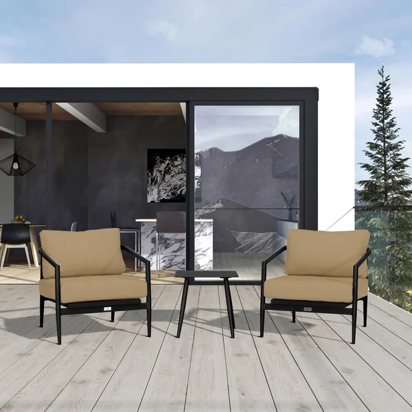 Midnight Cove 3 Pc Aluminum Seating Set w/ Club Chairs in Black/Heather Beige by Lakeview Outdoor Designs