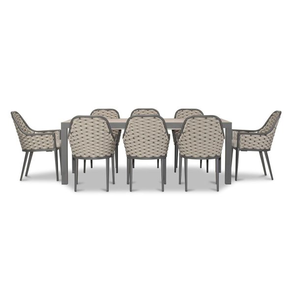 Chloe Bay 9 Pc Aluminum Extendable Dining Set in Slate/Barnwood by Lakeview Outdoor Designs