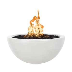 Luna 38 Inch Round GFRC Propane Fire Pit in Limestone by The Outdoor Plus