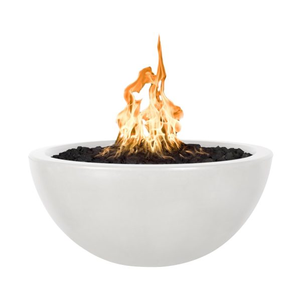 Luna 38 Inch Round GFRC Propane Fire Pit in Limestone by The Outdoor Plus