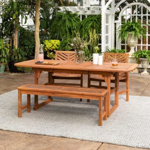 Ultimate Patio Wishlake 4 Piece Acacia Patio Dining Set W/ 55-79 X 35 Inch Extension Rectangular Table - Brown