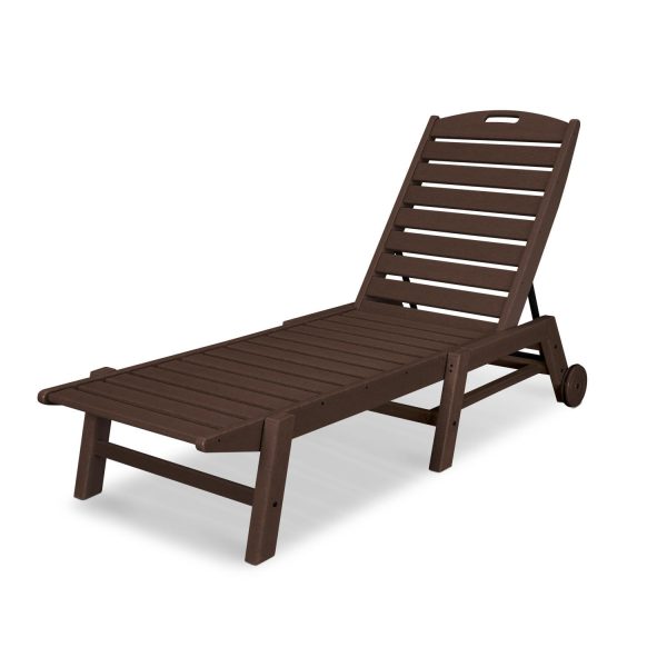 Nautical Recycled Plastic Armless Chaise Lounge w/ Wheels in Mahogany by POLYWOOD