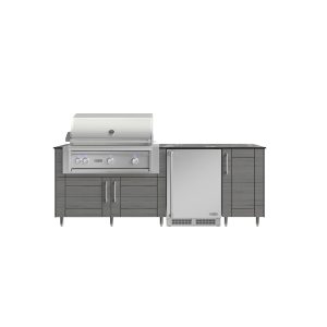 WeatherStrong Bimini 7 1/2 Ft Outdoor Kitchen Island w/ Lynx Propane Grill & Refrigerator in Dark Ash/Midnight Ice
