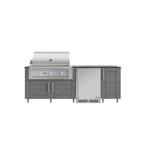 WeatherStrong Bimini 7 1/2 Ft Outdoor Kitchen Island w/ Lynx Propane Grill & Refrigerator in Dark Ash/Midnight Ice