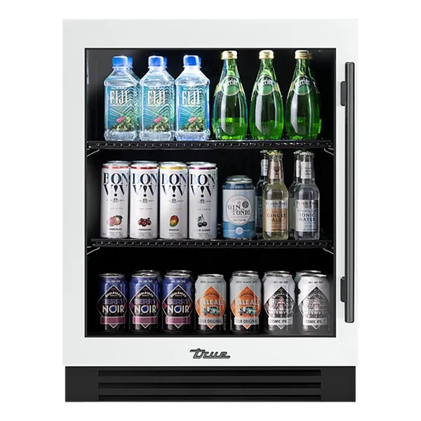 True ADA Height 24 Inch 5 Cu. Ft. Left Hinge Glass Door Outdoor Refrigerator - Matte White w/ Pewter Handles - TURADA-24-LG-A~030-H05