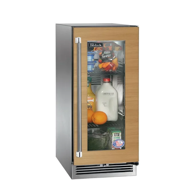 Perlick 15-Inch Signature Series Stainless Steel Panel Ready Glass Door Outdoor Refrigerator w/ Door Lock - Right Hinged - HP15RO-4-4RL