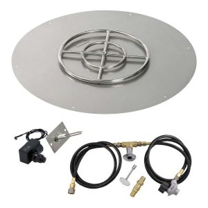 BBQGuys Signature 36 Inch Stainless Steel Round Flat Fire Pit Pan W/Spark Ignition Kit - 18 Inch Ring - Propane