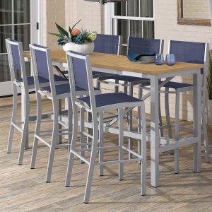 Travira 7 Piece Aluminum Patio Bar Set W/ 72 X 30 Inch Rectangular Tekwood Natural Table By Oxford Garden - Ink Pen Sling