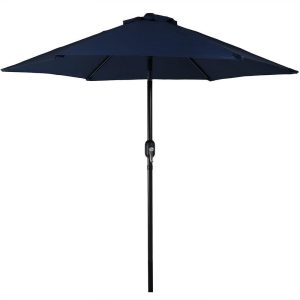 Ultimate Patio 7.5 Ft. Octagonal Aluminum Patio Market Umbrella W/ Crank & Tilt - Black Frame & Navy Blue Polyester Canopy