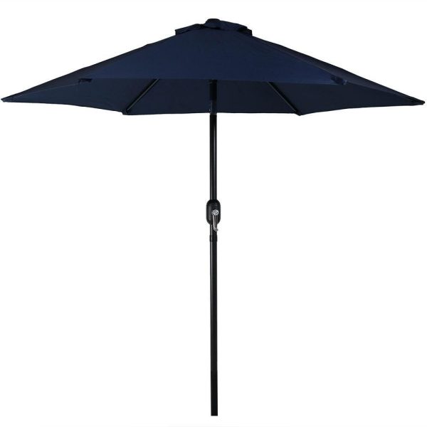 Ultimate Patio 7.5 Ft. Octagonal Aluminum Patio Market Umbrella W/ Crank & Tilt - Black Frame & Navy Blue Polyester Canopy