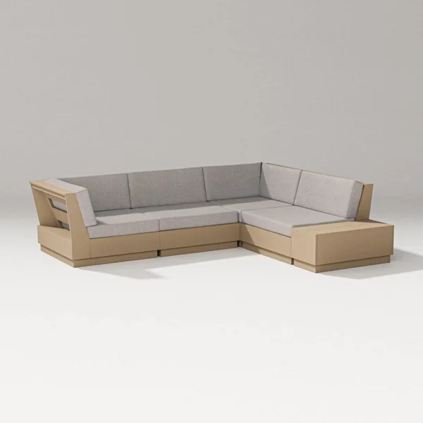 Elevate 5 Pc Recycled Plastic Corner Sectional Seating Set in Vintage Sahara/Weathered Tweed By PW Designer Series