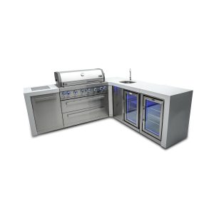 Mont Alpi 8 Ft L-Shaped Propane Outdoor Kitchen Island w/ Side Burner, Beverage Center & Fridge - MAi805-D90BEVFC