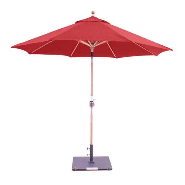 Galtech 9 Ft. Octagonal Teak Patio Market Umbrella W/ Crank Lift And Rotational Tilt - Sunbrella Canvas Jockey Red Canopy