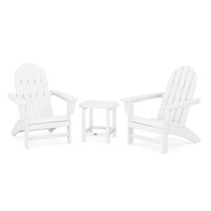 Vineyard 3 Pc Recycled Plastic Adirondack Seating Set w/ South Beach End Table in White by POLYWOOD