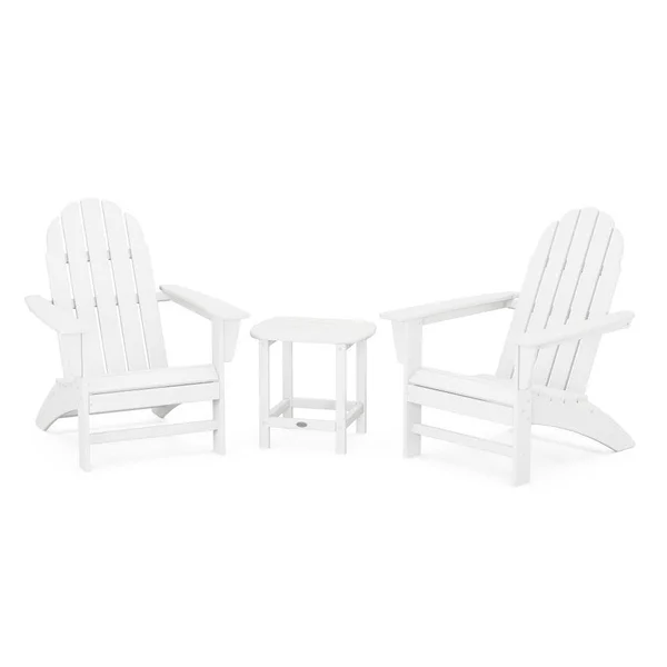 Vineyard 3 Pc Recycled Plastic Adirondack Seating Set w/ South Beach End Table in White by POLYWOOD