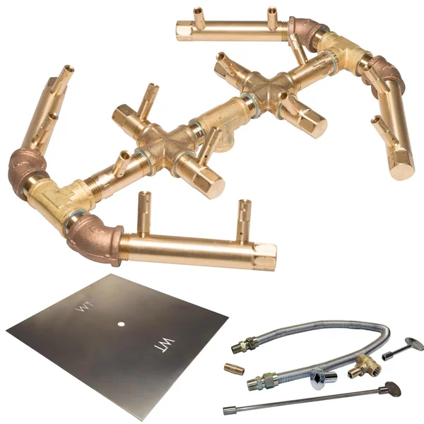 Warming Trends 18-Inch Square Natural Gas Fire Pit Burner Kit W/ 12.5 X 14.5-Inch Octagonal CROSSFIRE Brass Burner - Match Light Ignition - CFBO140NGALPL18SFK1