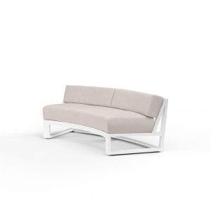 Newport Aluminum Curved Sofa in Canvas Natural w/ No Welt By Sunset West