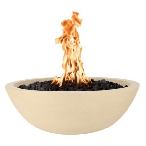 Sedona 27 Inch Round GFRC Natural Gas Fire Bowl w/ Key Valve in Vanilla by The Outdoor Plus