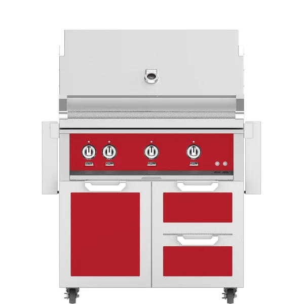 Hestan 36-Inch Propane Gas Grill W/ Sear Burner & Rotisserie On Double Drawer & Door Tower Cart - Matador - GMBR36-LP-RD