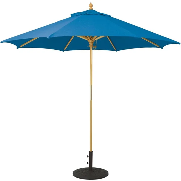 Galtech 9 Ft. Octagonal Hardwood Patio Market Umbrella W/ Push Lift - Light Wood W/ Sunbrella Canvas Pacific Blue Canopy