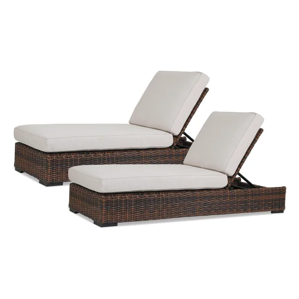Montecito 2 Pc Wicker Chaise Lounge Set in Cognac/Canvas Flax by Sunset West