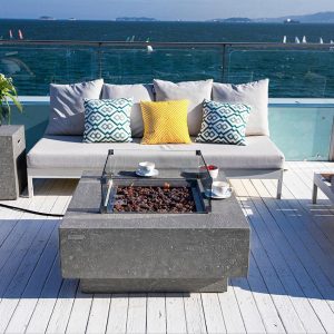 Manhattan 36 Inch Square Concrete Natural Gas Fire Pit Table in Light Gray by Elementi