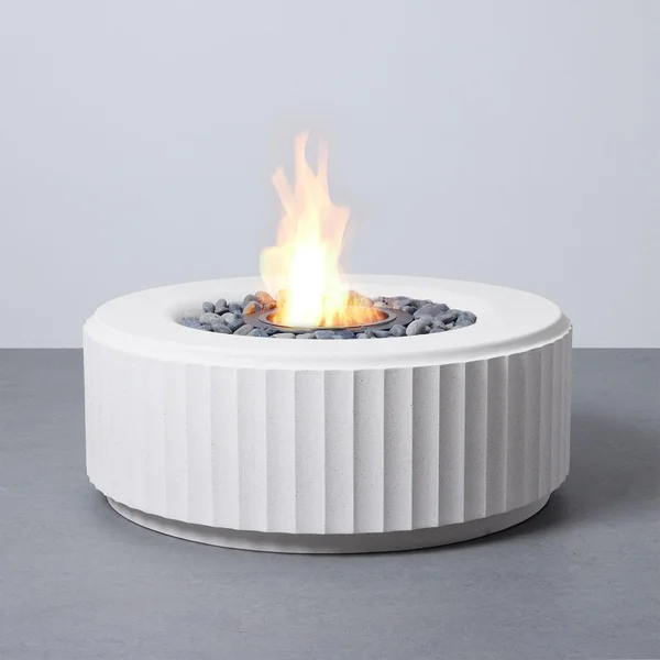 TerraFlame 40 Inch Round Concrete Ethanol Fire Pit in White by TerraFlame