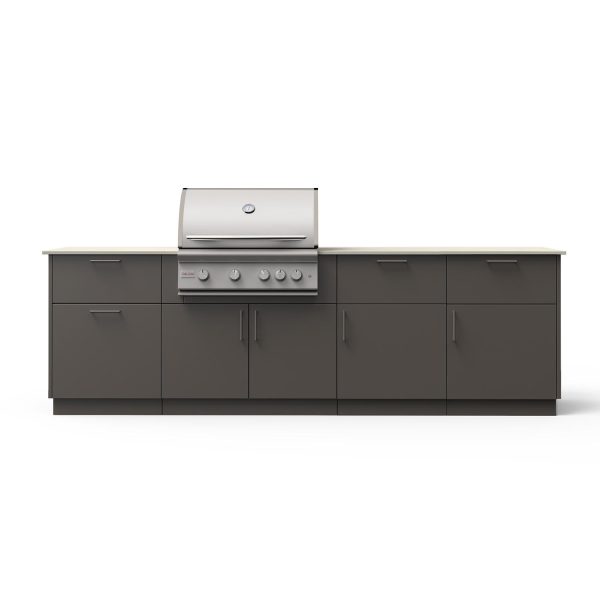 Blaze High Noon 10-Ft Outdoor Kitchen Island w/ 32-Inch Marine Grade LTE+ Propane Grill in Gunmetal w/ Aeris Countertop
