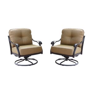 Nassau Cast Aluminum 2 Pc Set Swivel Rocker Club Chair Set in Antique Bronze/Sesame by Darlee