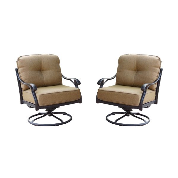 Nassau Cast Aluminum 2 Pc Set Swivel Rocker Club Chair Set in Antique Bronze/Sesame by Darlee