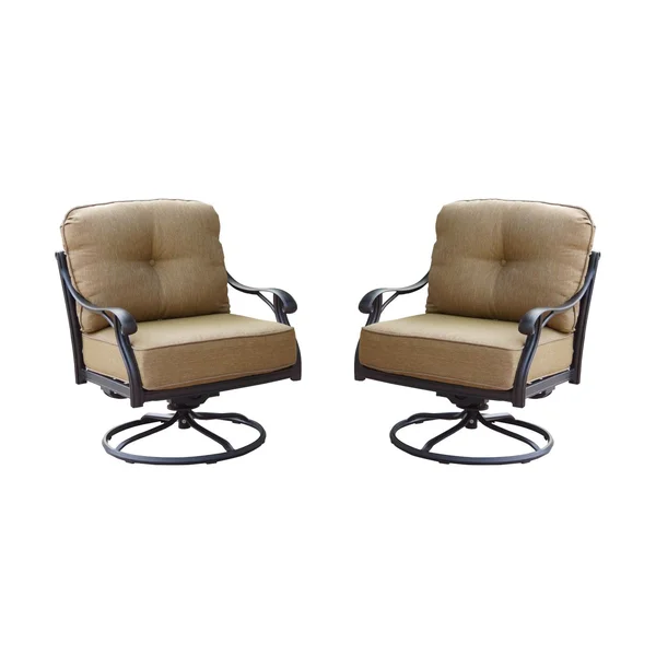 Nassau Cast Aluminum 2 Pc Set Swivel Rocker Club Chair Set in Antique Bronze/Sesame by Darlee