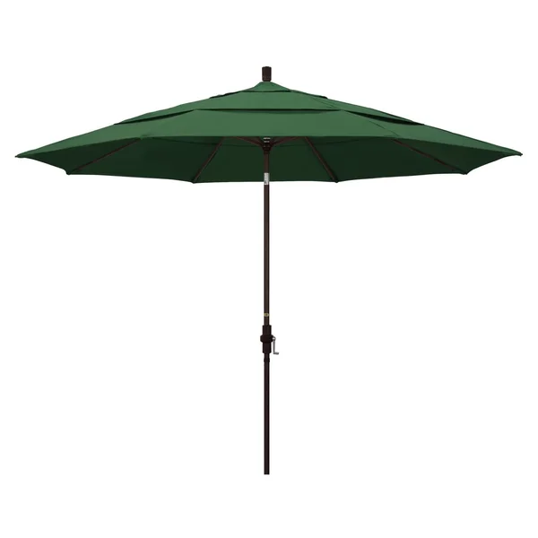 California Umbrella 11 Ft. Octagonal Aluminum Collar Tilt Patio Umbrella W/ Crank Lift & Aluminum Ribs - Bronze Frame / Olefin Hunter Green Canopy