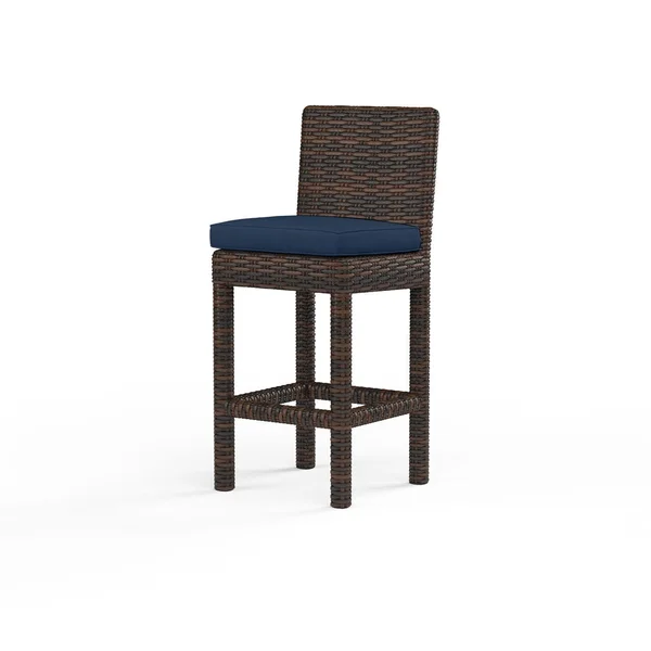 Montecito Wicker Patio Bar Stool in Spectrum Indigo w/ Self Welt By Sunset West
