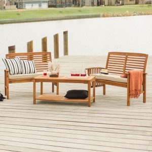 Horizon Way 3 Pc Acacia Loveseat Seating Set in Brown/Natural by Ultimate Patio