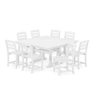 POLYWOOD La Casa Cafe 9 Piece Farmhouse Trestle Dining Set - White
