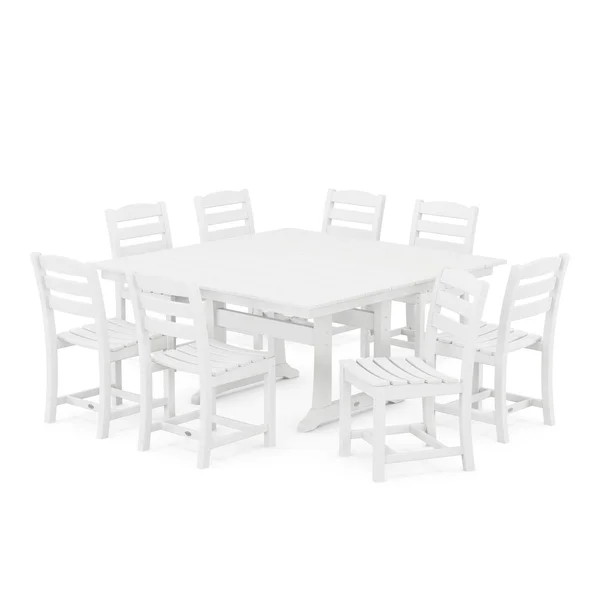 POLYWOOD La Casa Cafe 9 Piece Farmhouse Trestle Dining Set - White