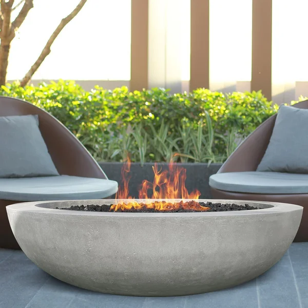 Valley Bay 70 Inch Round GFRC Natural Gas Fire Bowl in Ultra White by Lakeview Outdoor Designs