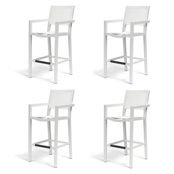 Sunset West Naples 4 Piece Aluminum Patio Sling Barstool Set W/ Phifertex Frost Slings