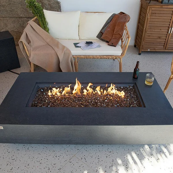 Positano 60 Inch Rectangular Concrete Propane Fire Pit Table in Gray by Elementi