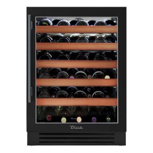 True 24 Inch 45 Bottle Right Hinge Glass Door Outdoor Wine Cabinet - Matte Black w/ Pewter Handle - TWC-24-R-OG-C~DSK-027-H05