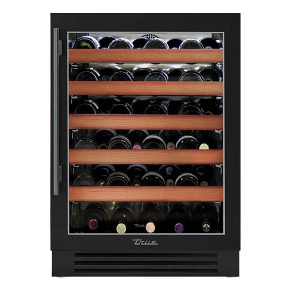 True 24 Inch 45 Bottle Right Hinge Glass Door Outdoor Wine Cabinet - Matte Black w/ Pewter Handle - TWC-24-R-OG-C~DSK-027-H05